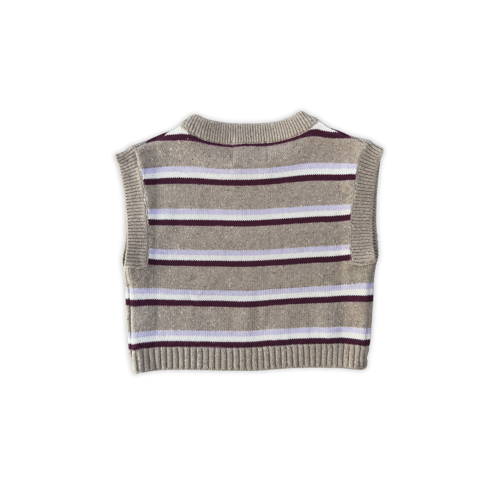 Organic Stripe Apple Embroidery Knit Vest - Oatmilk