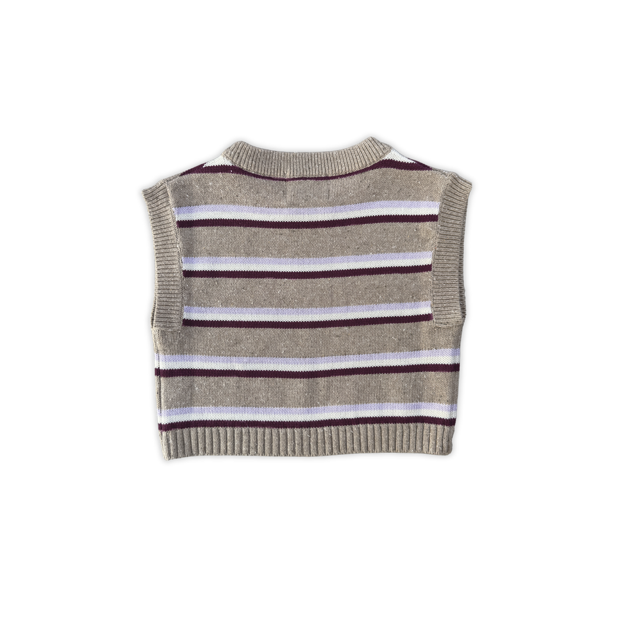 Organic Stripe Apple Embroidery Knit Vest - Oatmilk