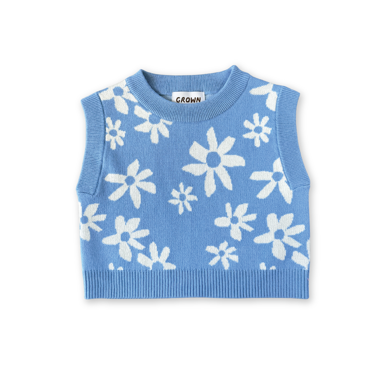 Organic Wild Flower Jacquard Cropped Knit Vest