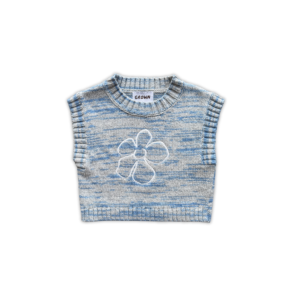 Organic Space Dye Floral Embroidery Knit Vest