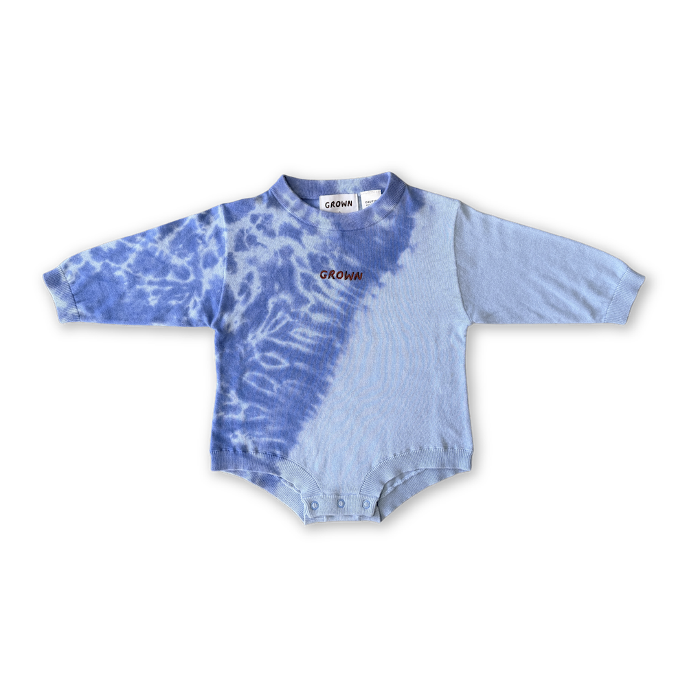Organic Tie Dye Knit Oversized Romper - Pacific color