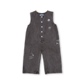 Cotton Washed Denim Fish Embroidery Jumpsuit - Ash