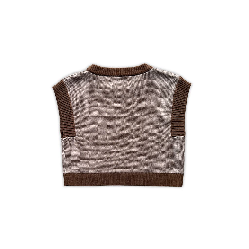 Organic Floral Embroidery Knit Vest - Espresso