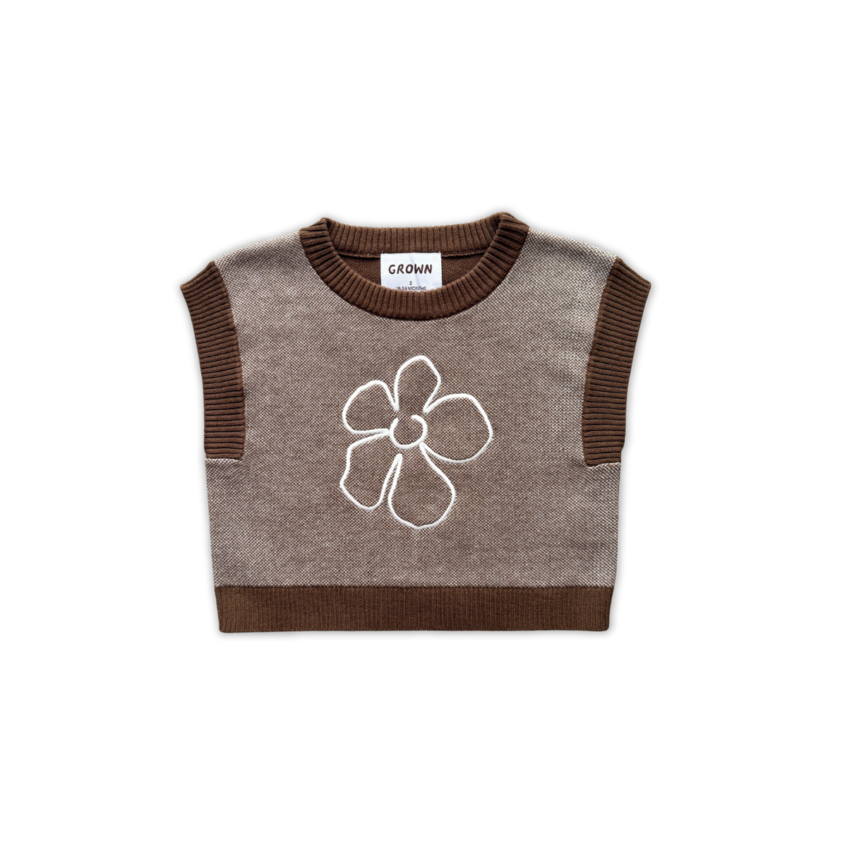 Organic Floral Embroidery Knit Vest - Espresso