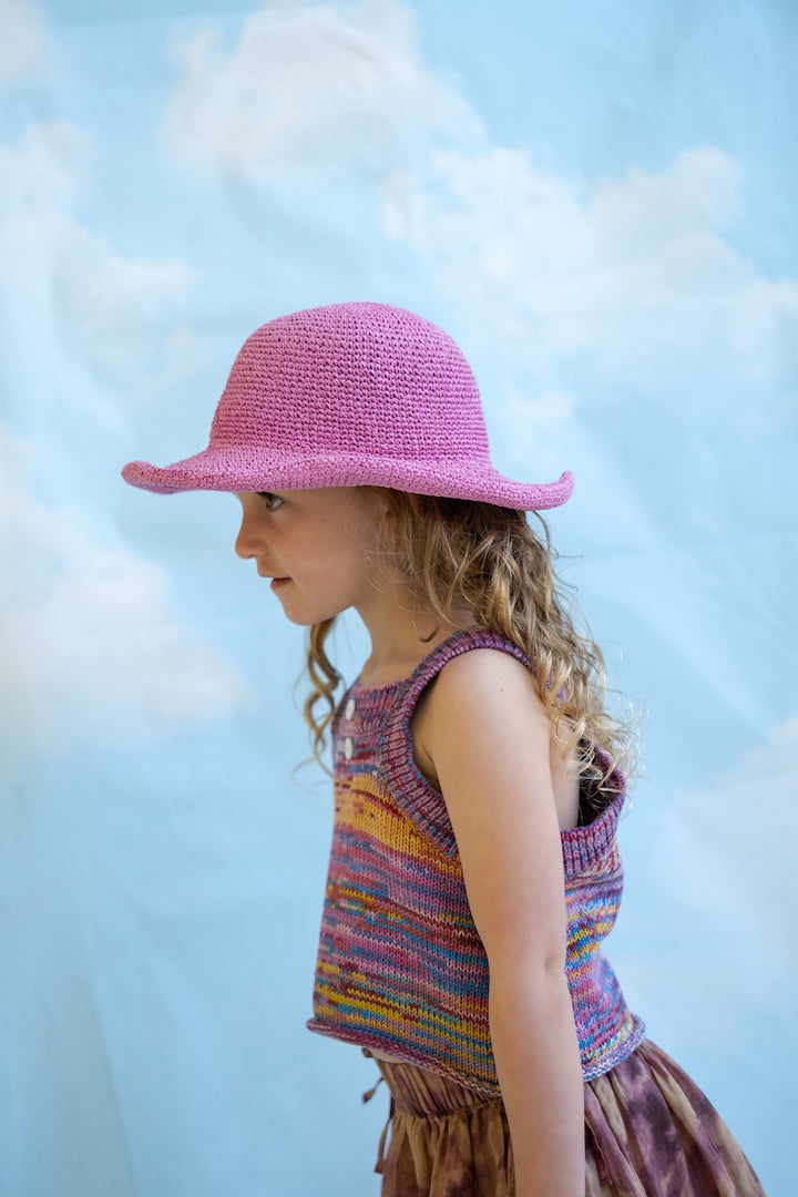 Hand Crochet Paper Packable Adjustable Hat - Floss