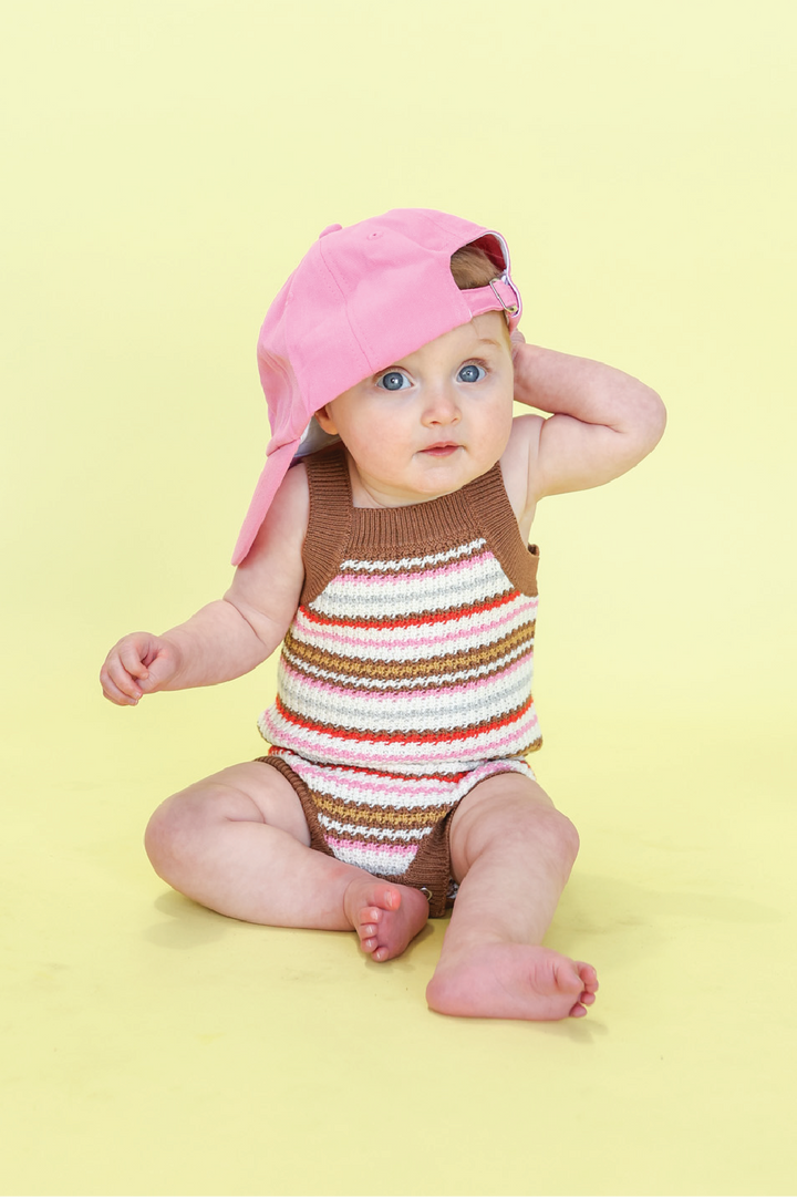 Organic Crochet Knit Yarn Dyed Stripe Romper