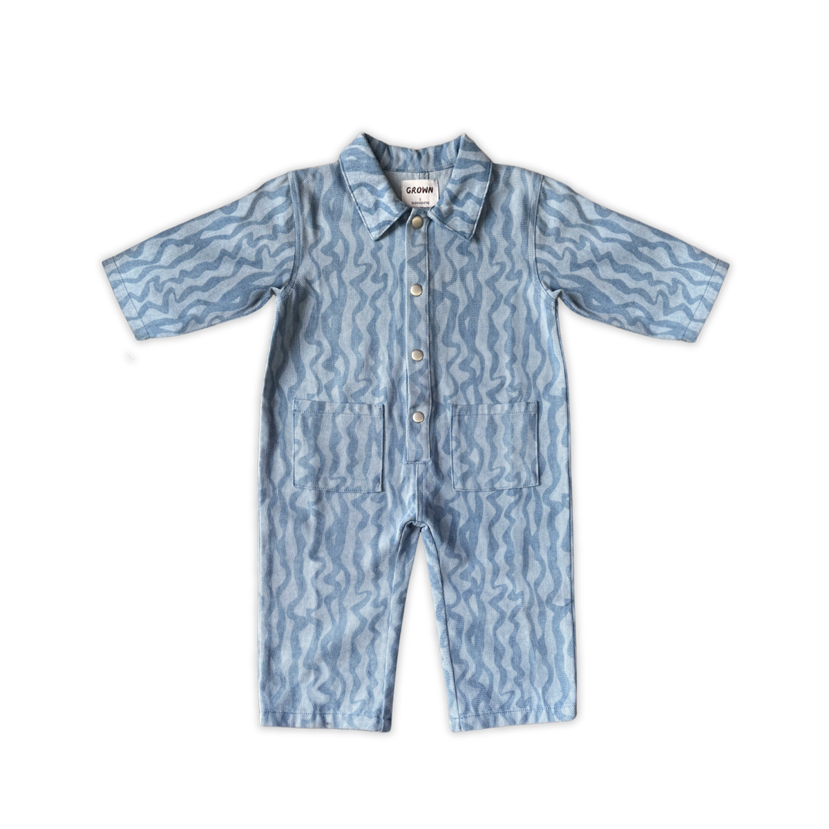 Organic Flow Artwork Print Denim Boilersuit