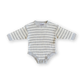 Organic Ribbed Stripe Knit Romper - Grey Marle & Milk
