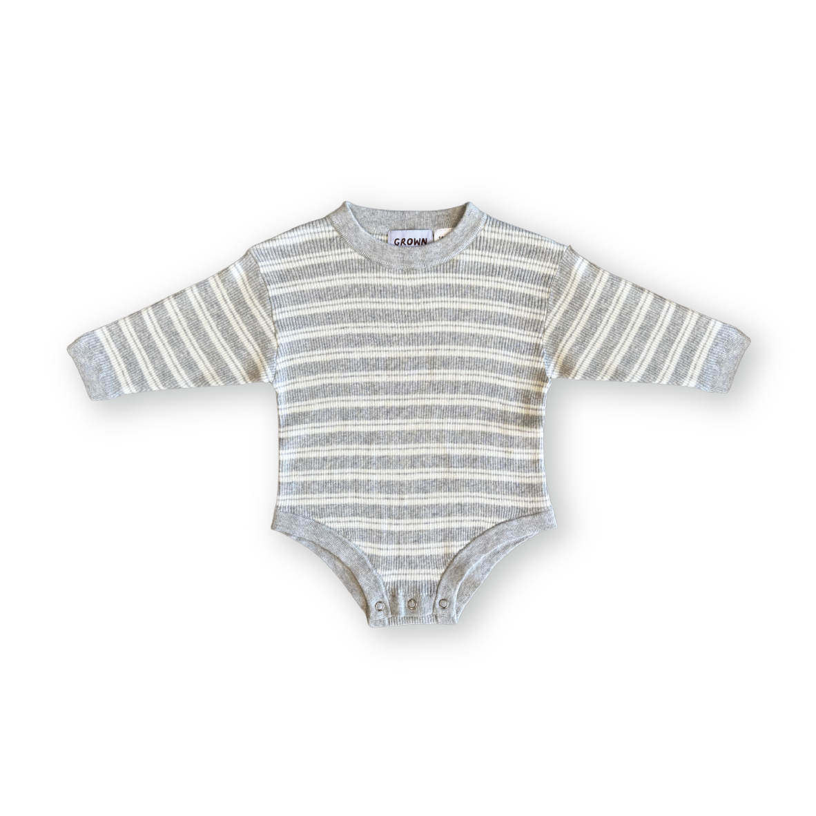 Organic Ribbed Stripe Knit Romper - Grey Marle & Milk