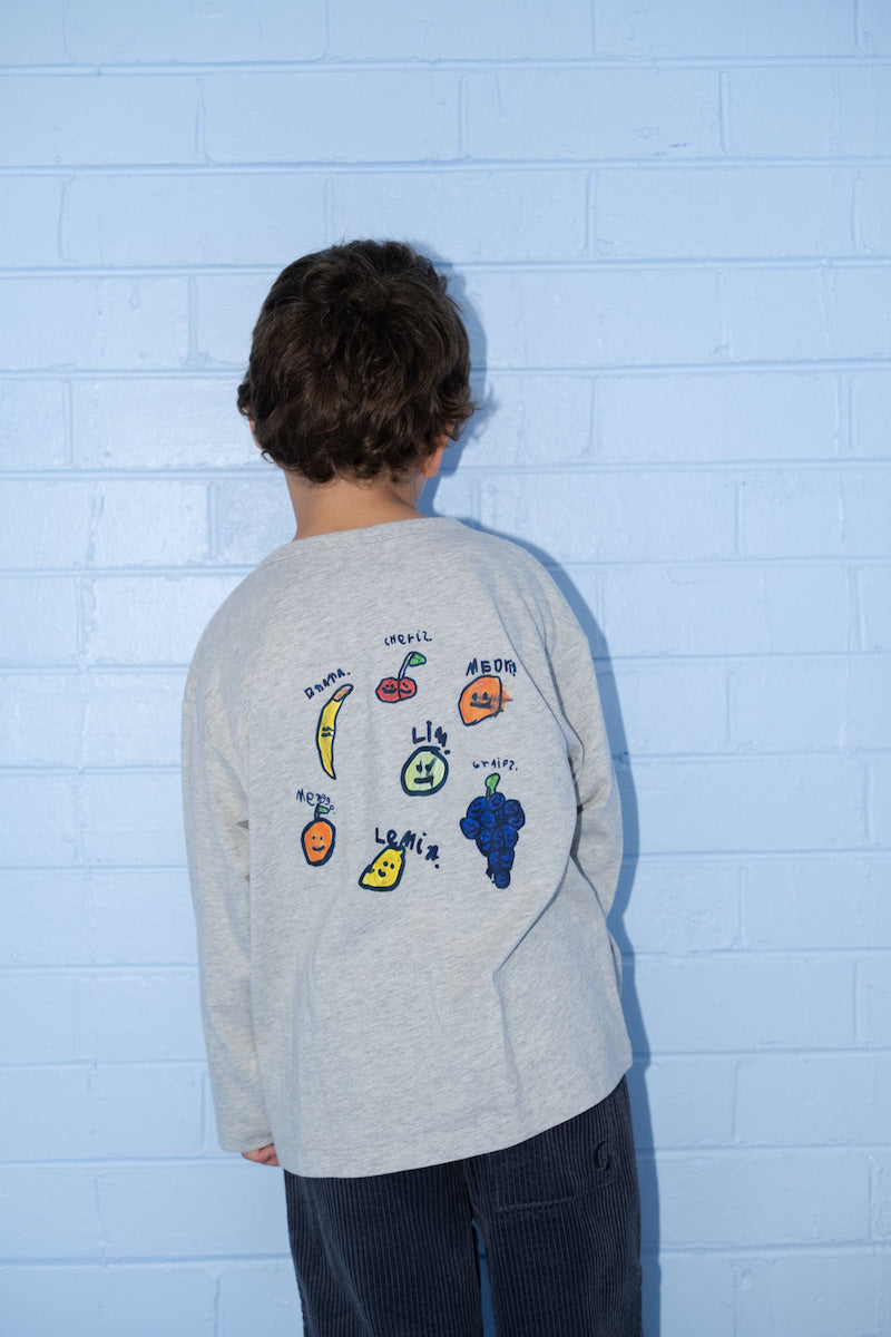 Organic Fruit Salad Long Sleeve Jersey Tee - Grey Marle