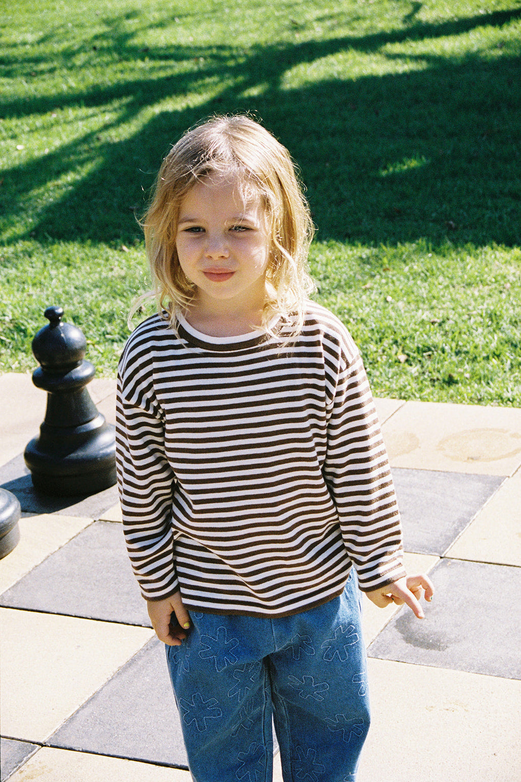 Organic Stripe Long Sleeve Knit Tee - Espresso
