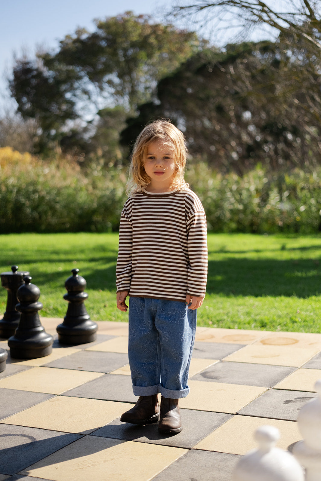 Organic Stripe Long Sleeve Knit Tee - Espresso