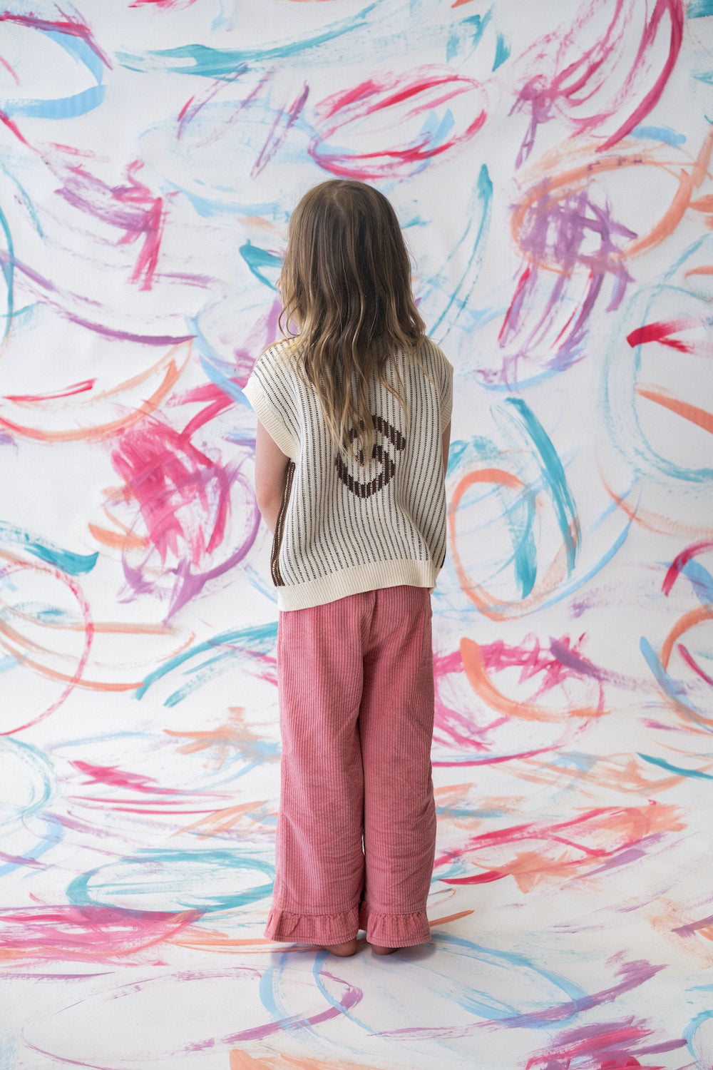 Organic Swirl Jacquard Chunky Rib Knit Vest - Milk
