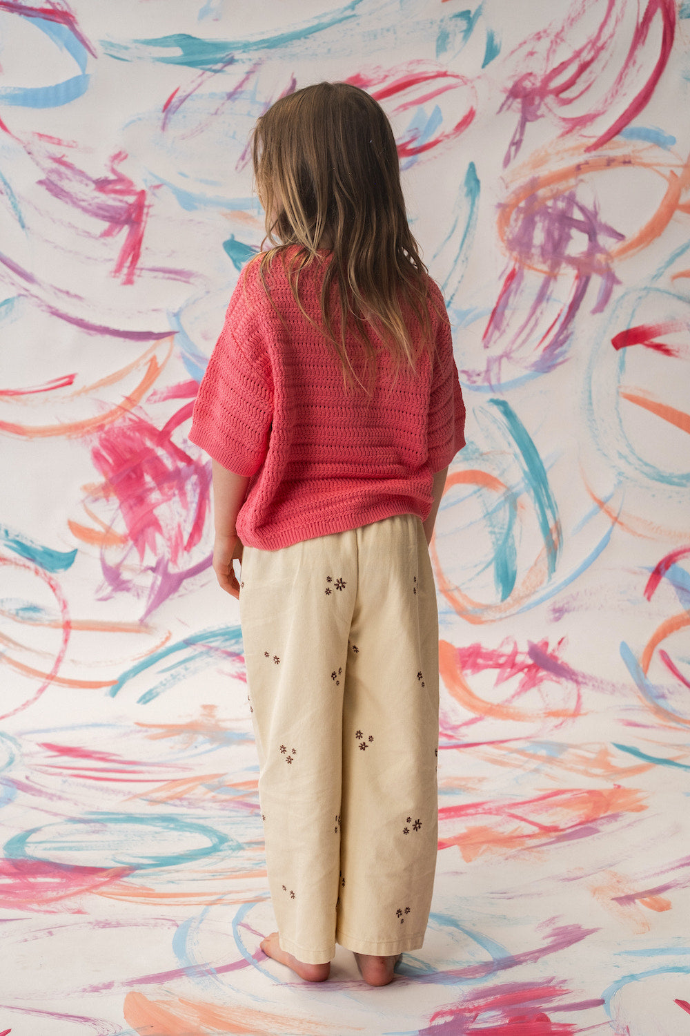 Organic Heavy Crochet Knit Cropped Tee - Bright Sorbet