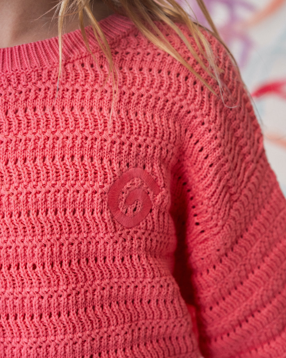 Organic Heavy Crochet Knit Cropped Tee - Bright Sorbet