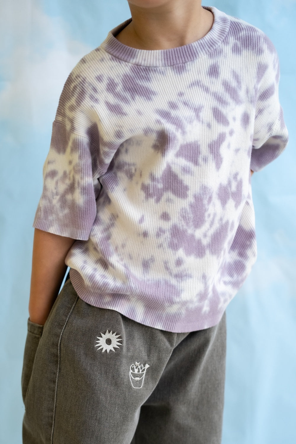 Organic Knitted Tie Dye Ribbed Knit Tee - Grape