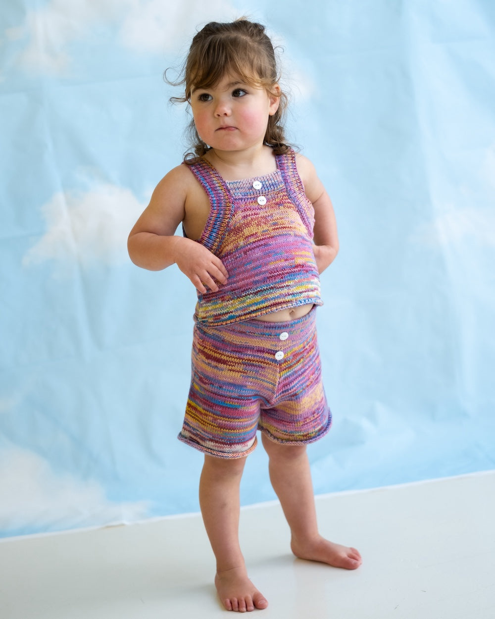 Organic Cotton Knitted Cropped Singlet Top - Rainbow