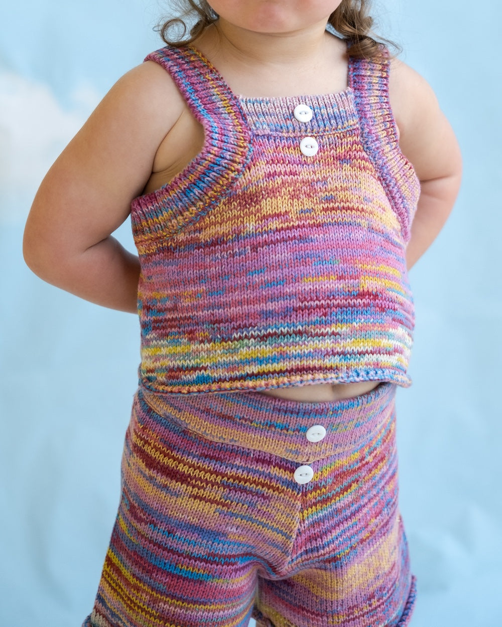 Organic Cotton Knitted Cropped Singlet Top - Rainbow
