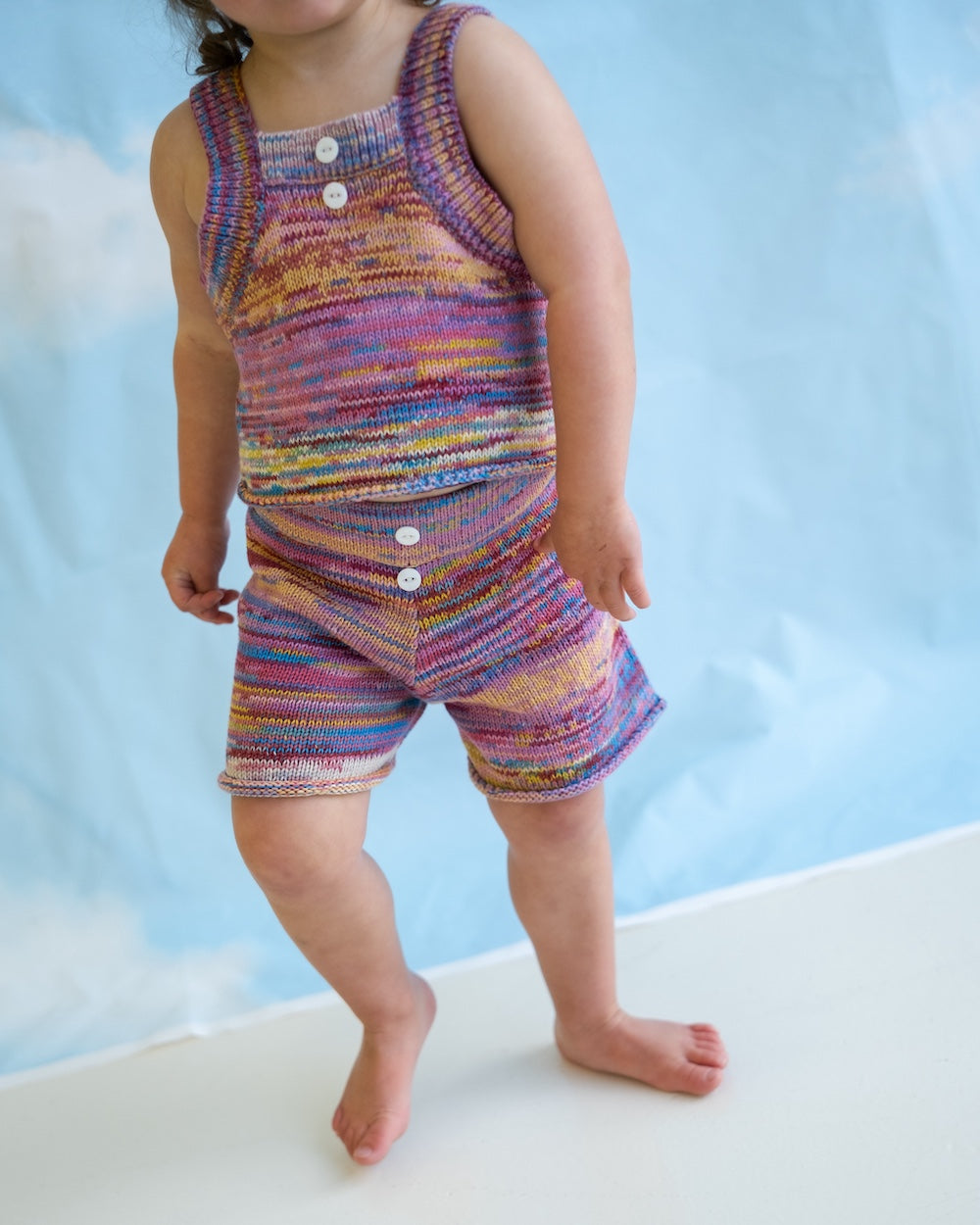 Organic Cotton Knitted Cropped Singlet Top - Rainbow