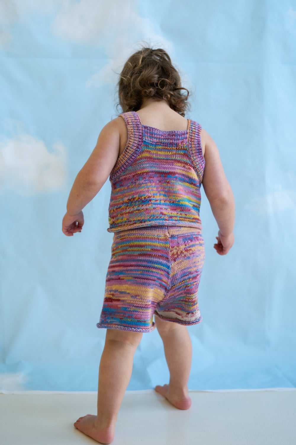 Organic Cotton Knitted Cropped Singlet Top - Rainbow
