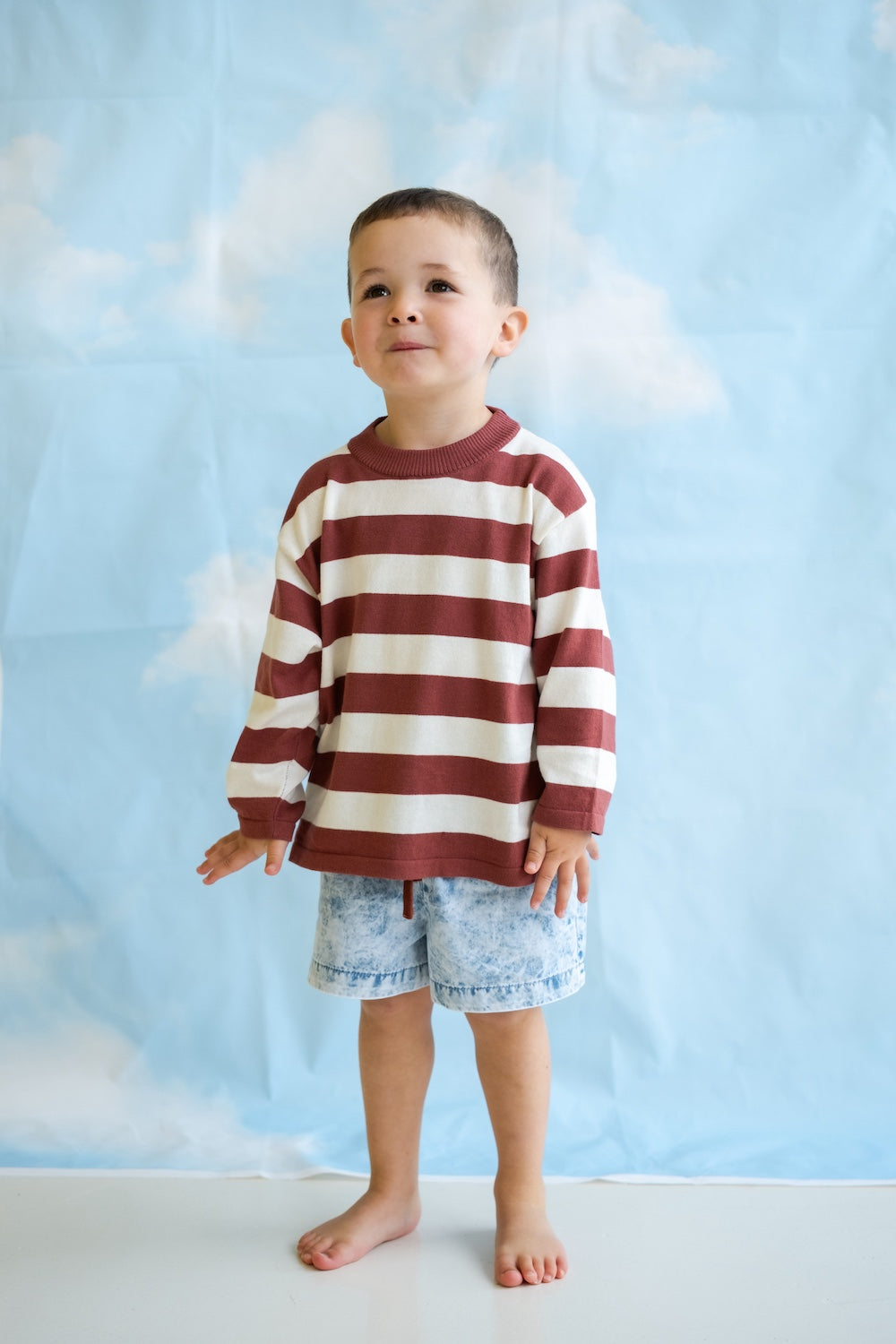 Organic Knitted Striped Long Sleeve Tee - Maroon