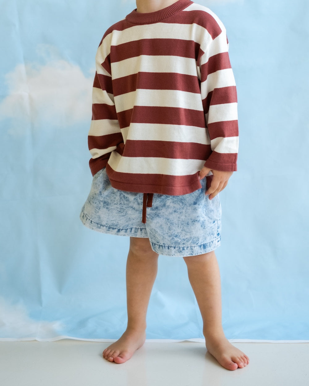 Organic Knitted Striped Long Sleeve Tee - Maroon