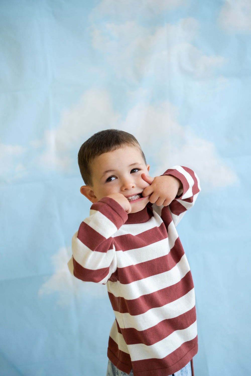 Organic Knitted Striped Long Sleeve Tee - Maroon