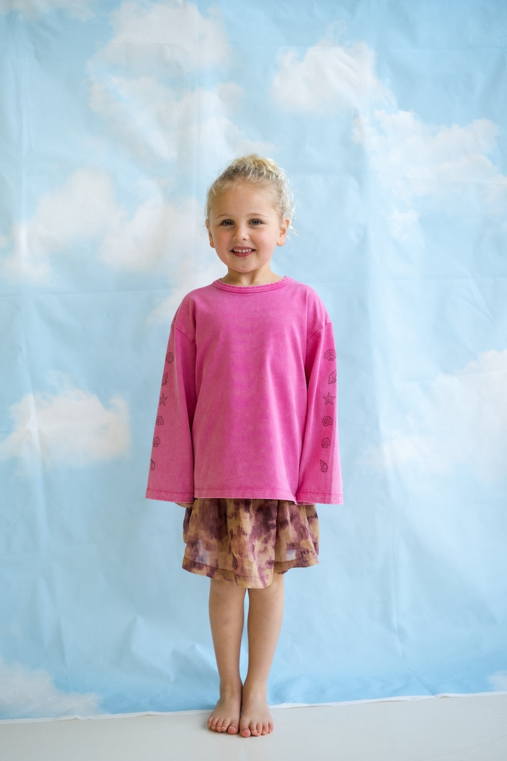 Stone Washed Long Sleeve Boxy Fit Tee - Floss color
