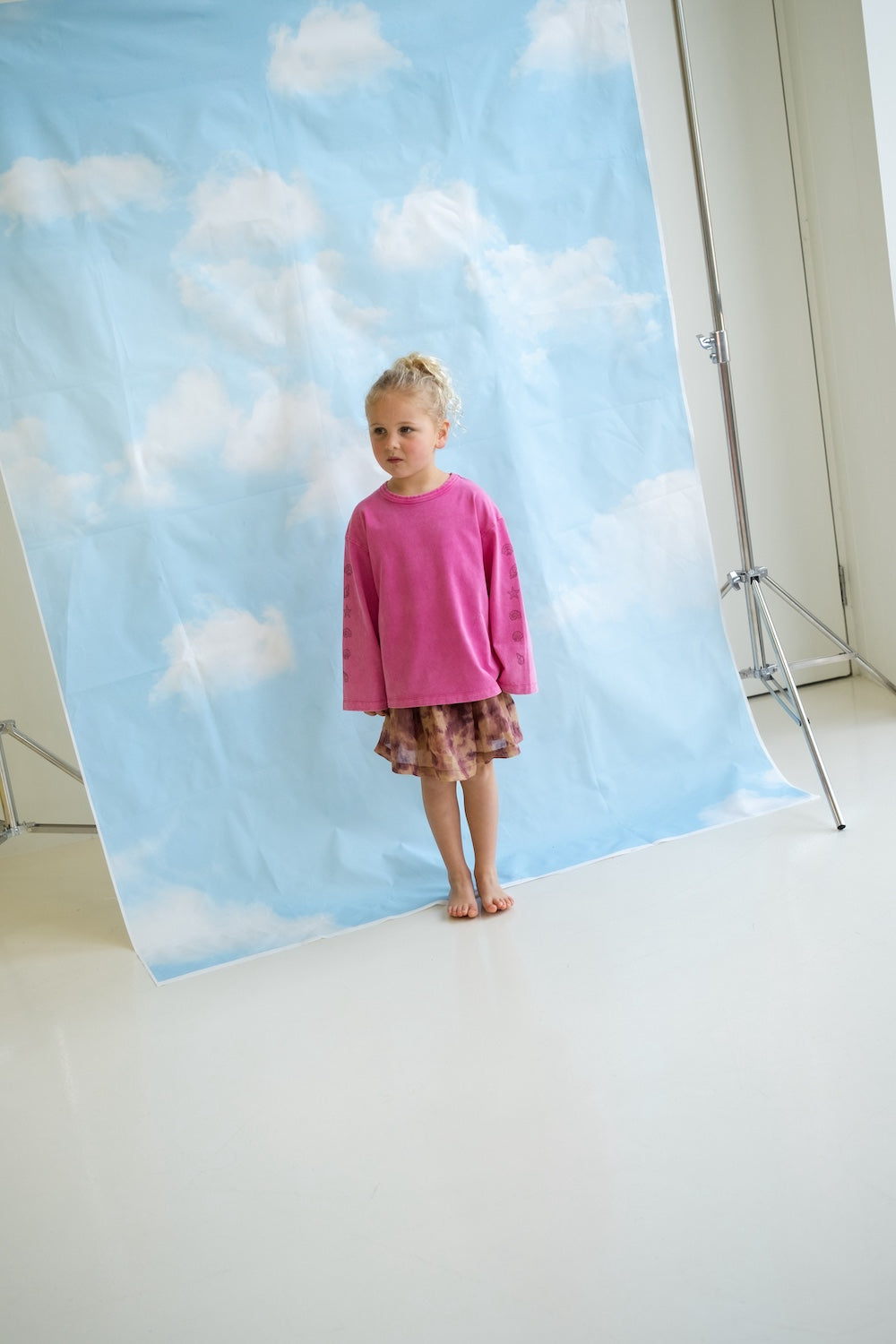 Stone Washed Long Sleeve Boxy Fit Tee - Floss color
