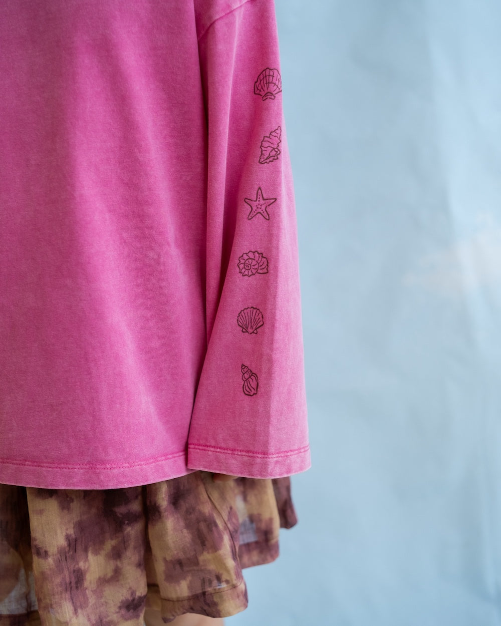 Stone Washed Long Sleeve Boxy Fit Tee - Floss color