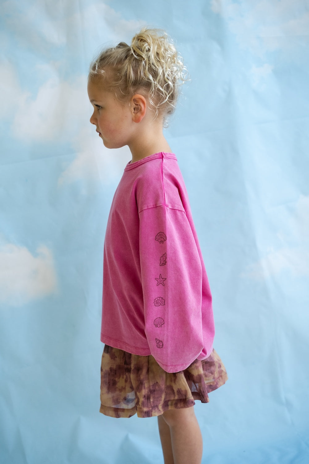Stone Washed Long Sleeve Boxy Fit Tee - Floss color
