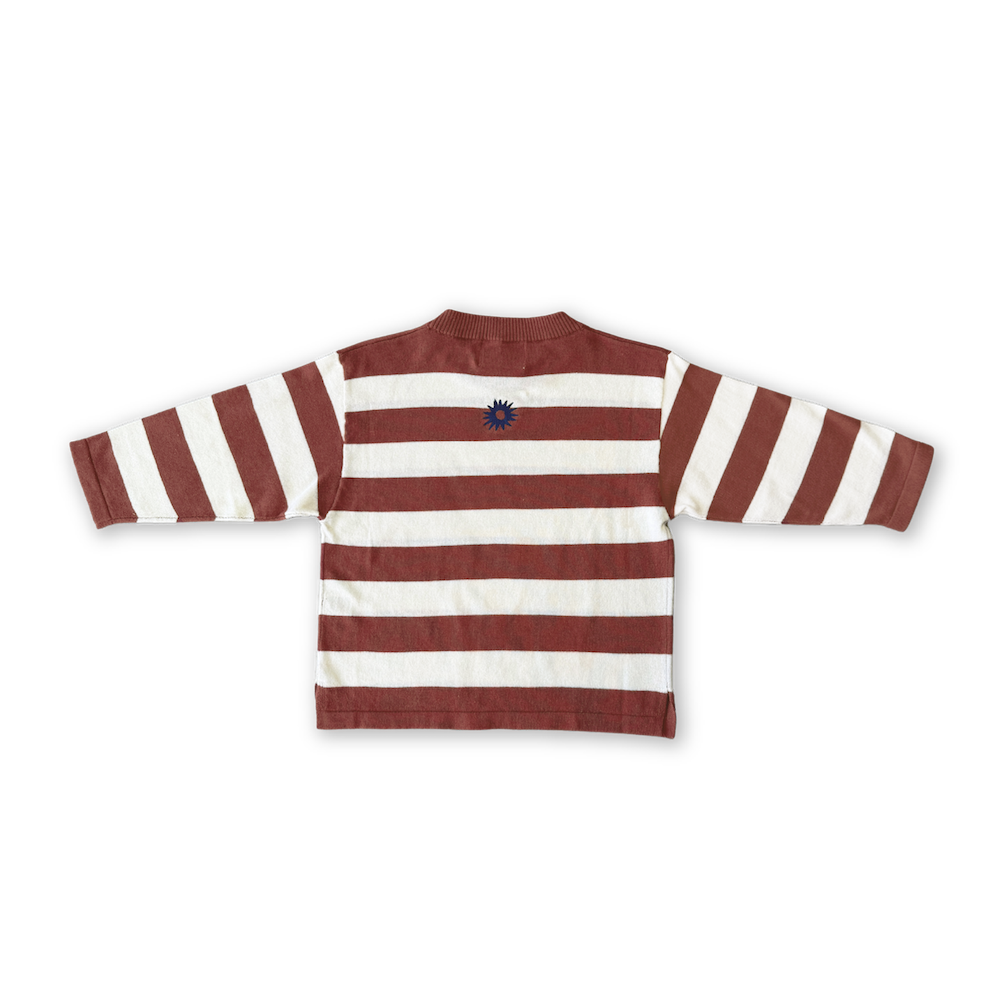 Organic Knitted Striped Long Sleeve Tee - Maroon