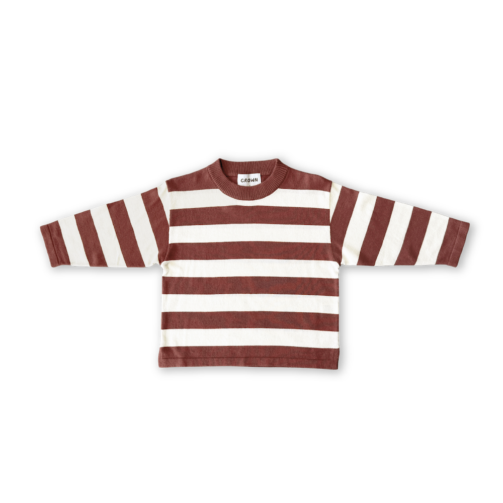 Organic Knitted Striped Long Sleeve Tee - Maroon