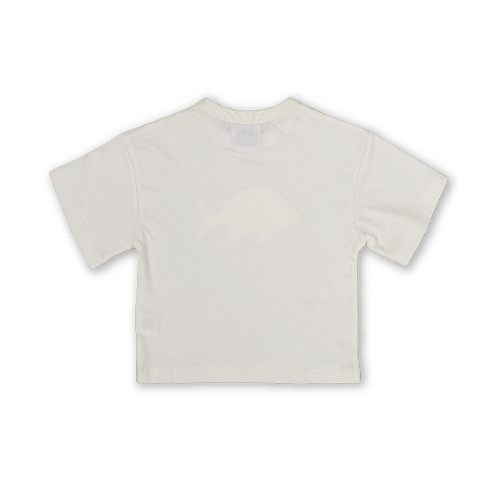 T-Shirt aus Bio-Baumwolle mit Barschmotiv – Creme