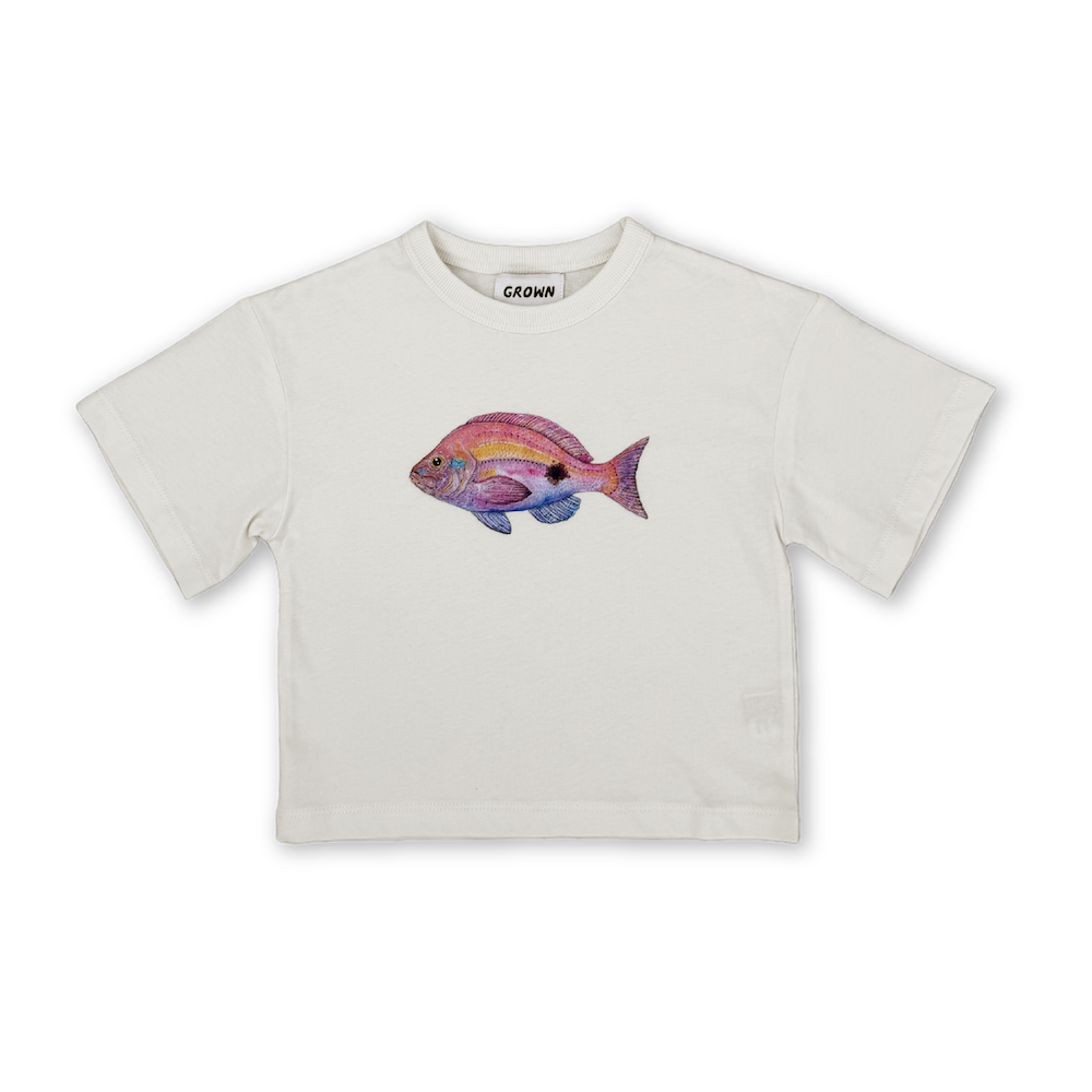 Organic Cotton Perch Fish Print Tee - Cream