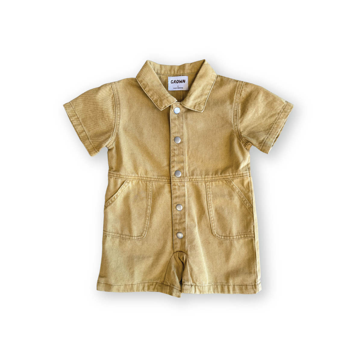 Organic Washed Denim Short Sleeve Boilersuit - Mustard