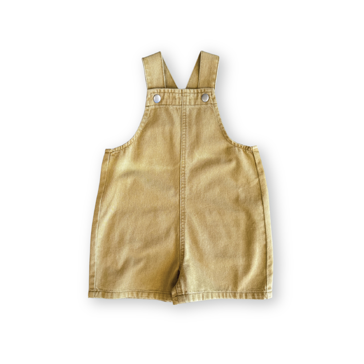 Organic Washed Denim Adjustable Strap Short Overalls - Mustard