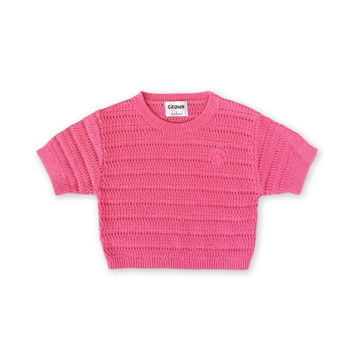 Organic Heavy Crochet Knit Cropped Tee - Bright Sorbet