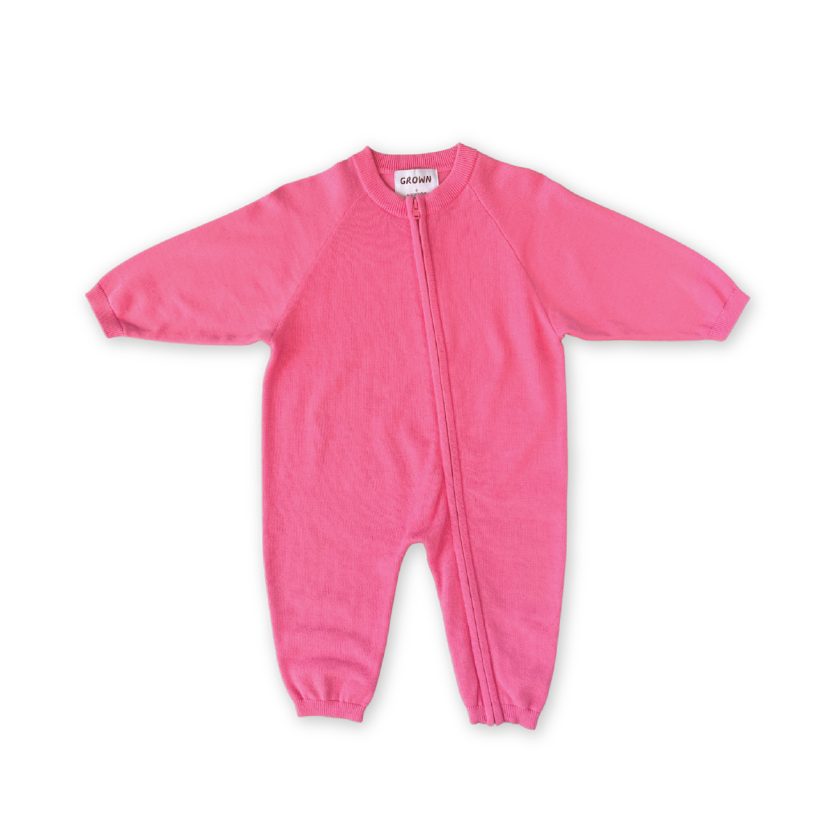 Organic Knit Zipper Front Raglan Starsuit - Bright Sorbet