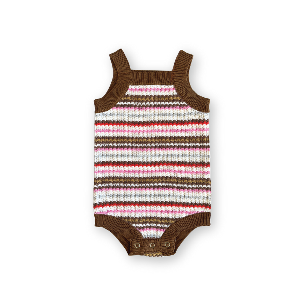 Organic Crochet Knit Yarn Dyed Stripe Romper