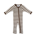 Organic Rib Stripe Knit Zipper Jumpsuit - Espresso & Milk