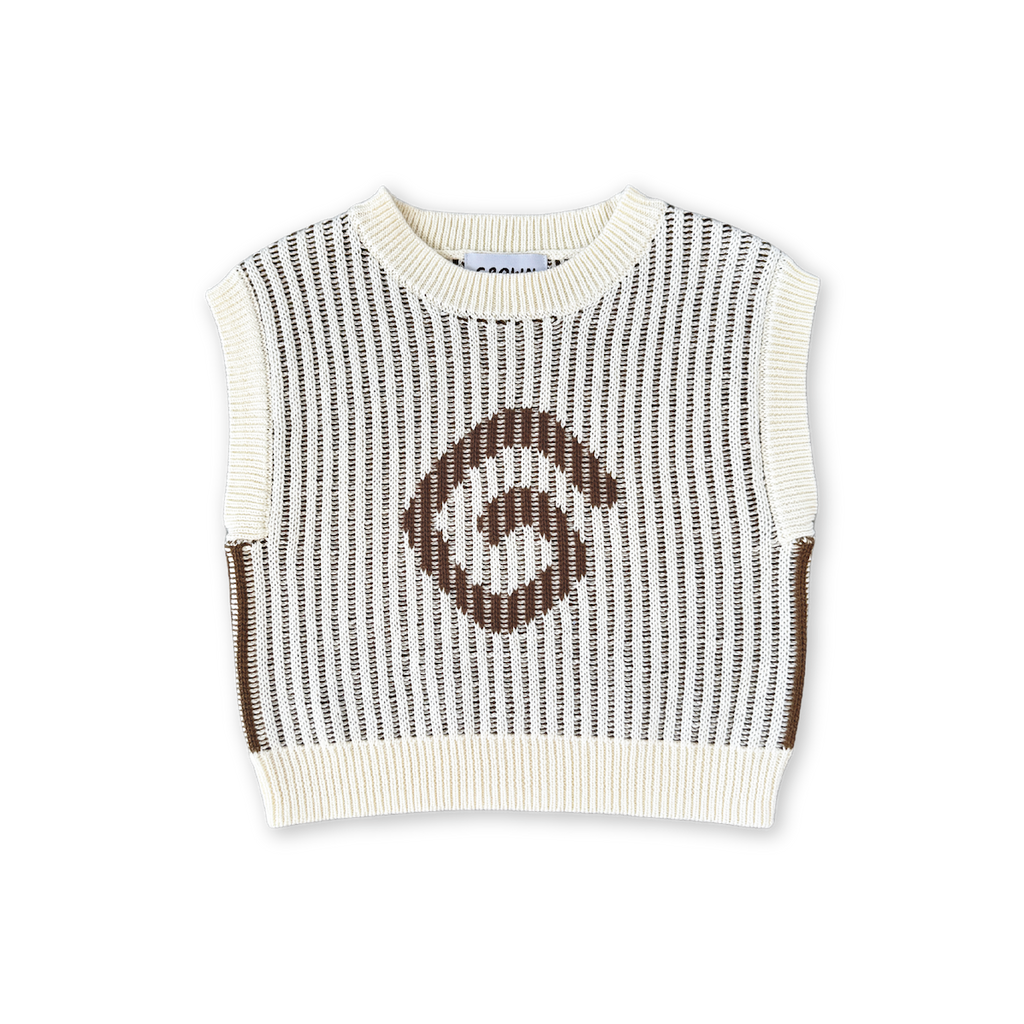 Organic Swirl Jacquard Chunky Rib Knit Vest - Milk