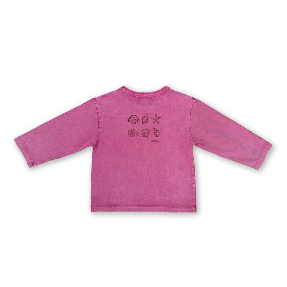 Stone Washed Long Sleeve Boxy Fit Tee - Floss color