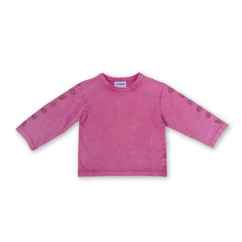 Stone Washed Long Sleeve Boxy Fit Tee - Floss color